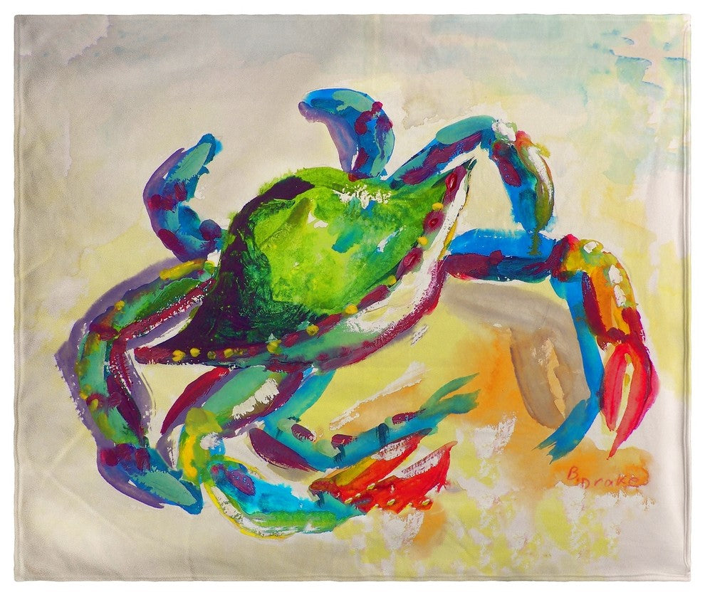 Betsy Drake Teal Crab Fleece Throw