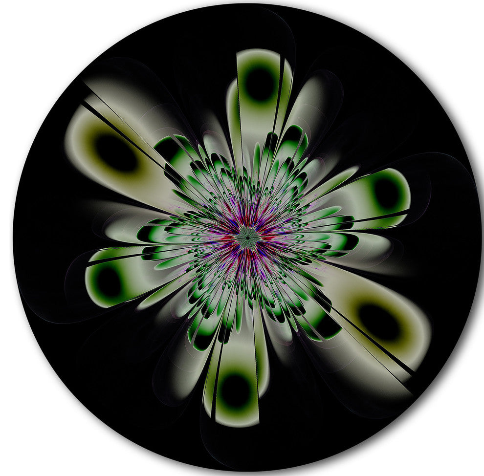 Shiny Crystal Light Green Fractal Flower, Floral Round Wall Art, 36"