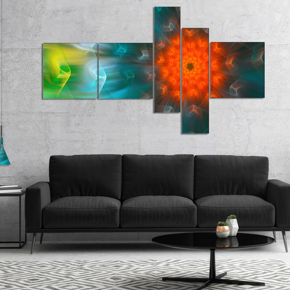 Multi Color Fractal Petals Dandelion, Floral Canvas Art Print, 60"x32", 5 panels