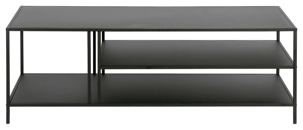48" Black Steel Coffee Table With Two Shelves
