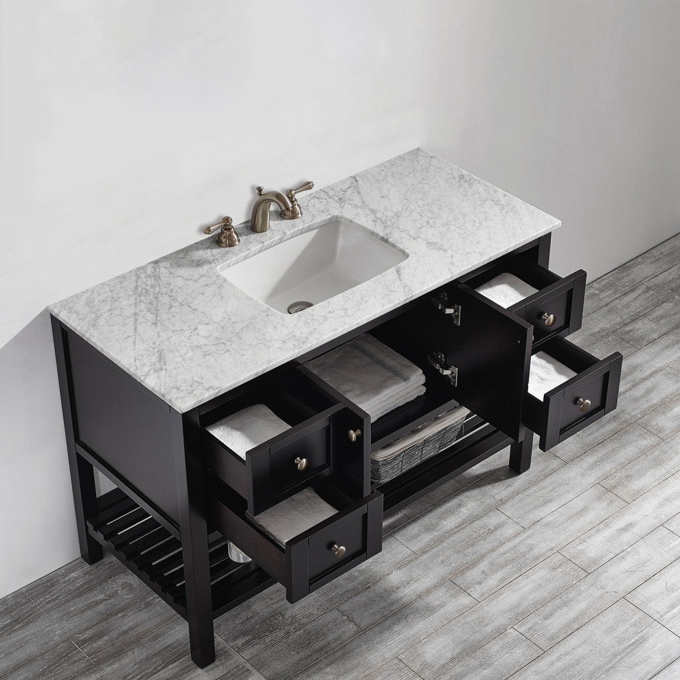 48" Vanity in Espresso with Carrara White Marble Countertop Without Mirror
