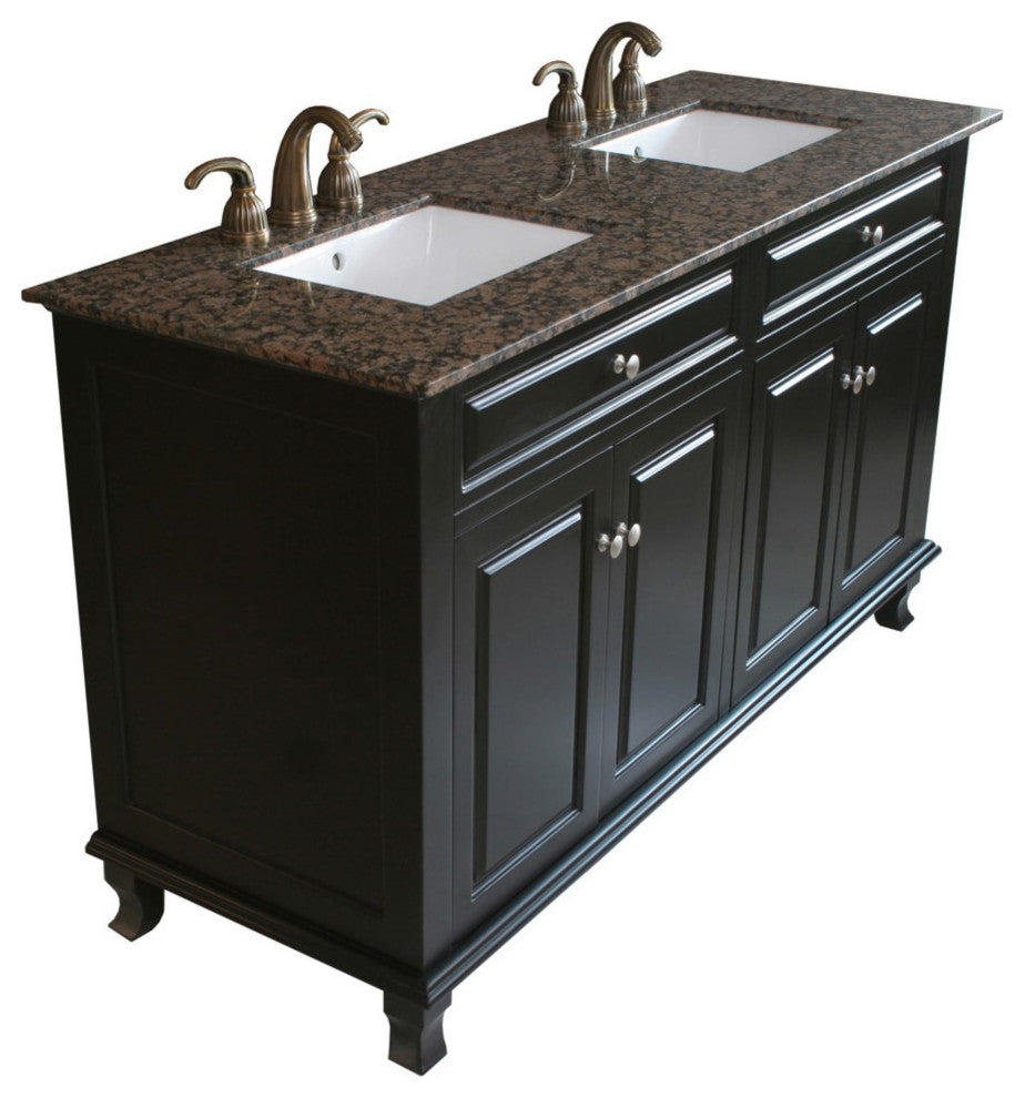 62" Double Sink Vanity-Wood-Ebony