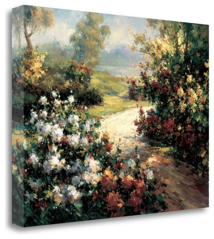 "Pathway Of Flowers" By Leila,Ready to Hang Giclee Print on Gallery Wrap Canvas