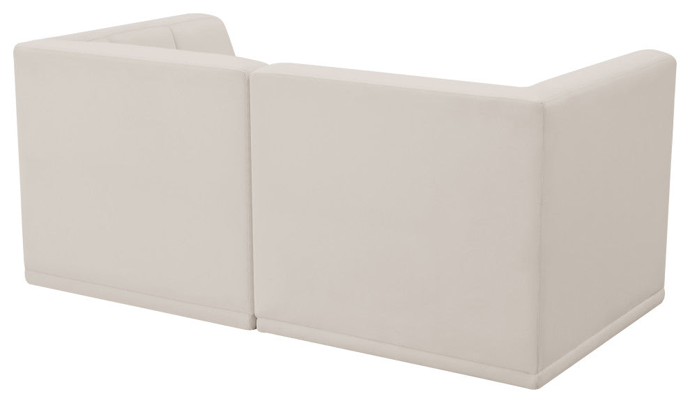 Relax Velvet Upholstered 2-Piece Modular Sofa, Cream