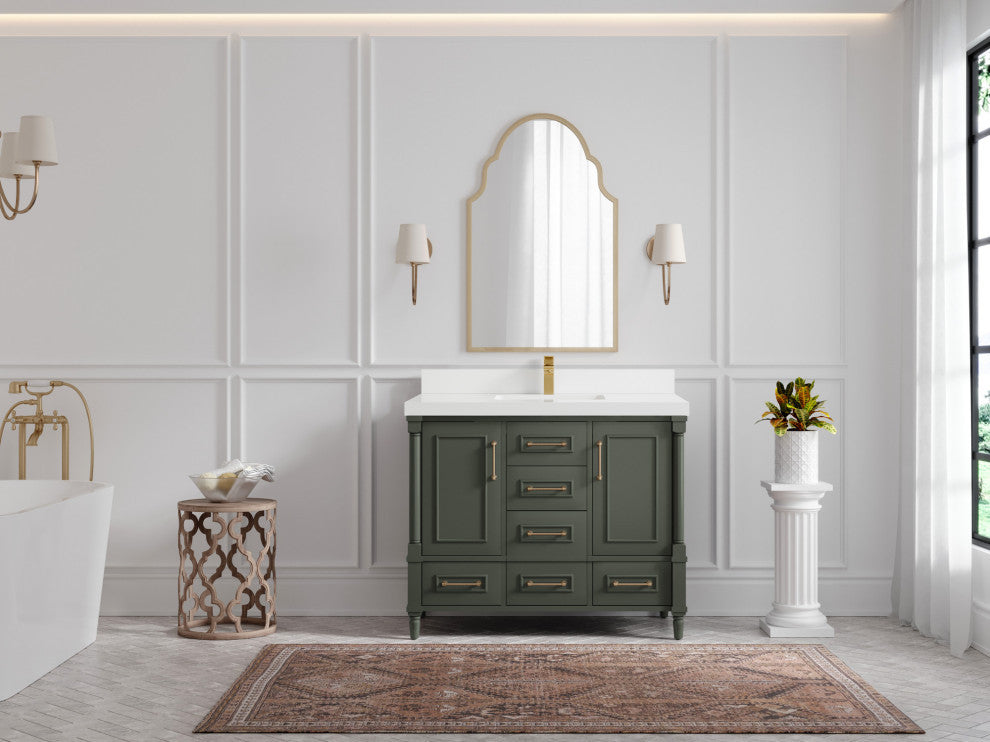 Aberdeen 42 Single Sink Bath Vanity in Pewter Green 2" White Quartz