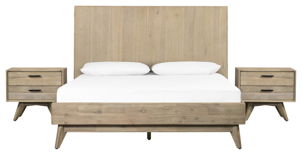 Baly 3-Piece Acacia King Platform Bed and Nightstands Bedroom Set