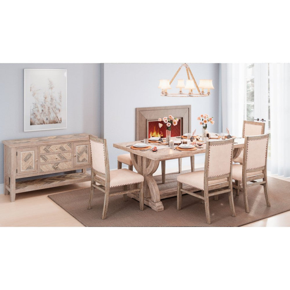 Fairview Transitional Herringbone Distressed Acacia Extension 78 Dining Table