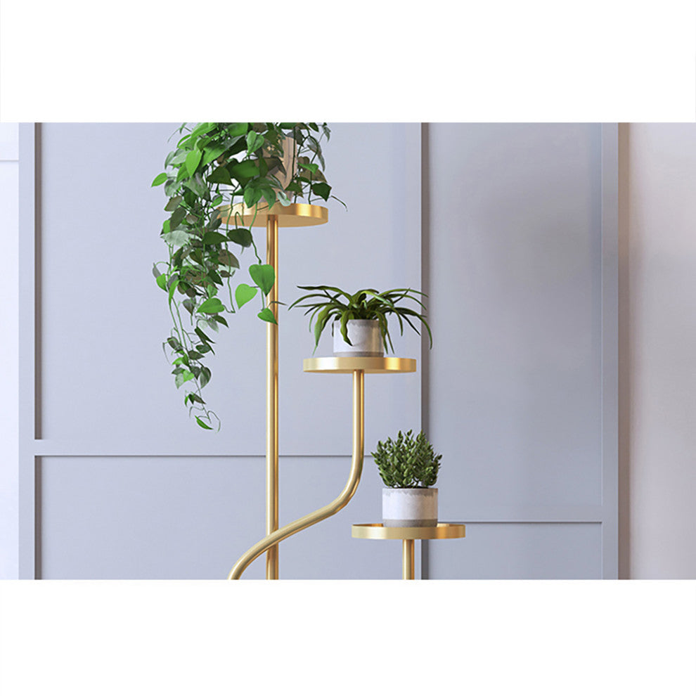 42.5" Tall Metal Plant Stand 3 Tier Modern Corner Ladder Planter in Gold