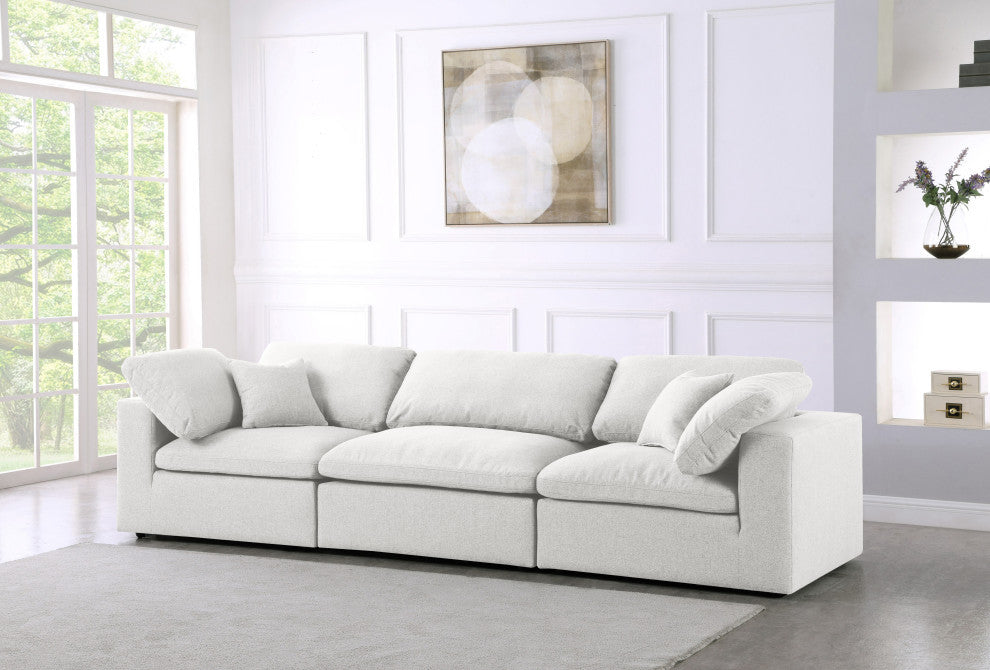 Serene Linen Textured Fabric Deluxe Comfort 3-Piece Modular Sofa, Cream