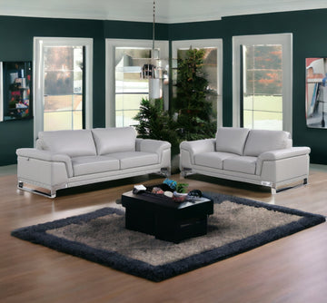 2-Piece Indoor Light Gray Italian Leather 5-Person Seating Set