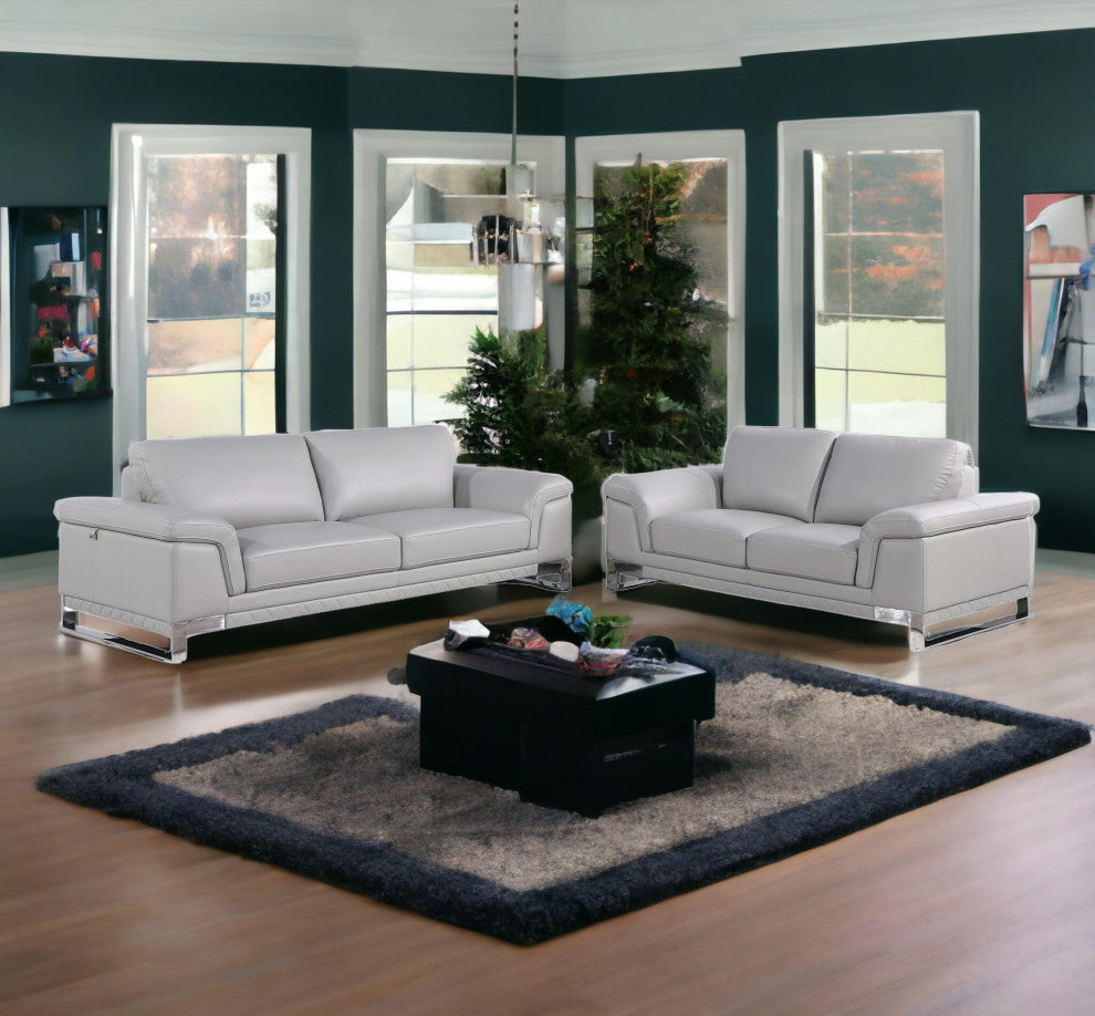 2-Piece Indoor Light Gray Italian Leather 5-Person Seating Set
