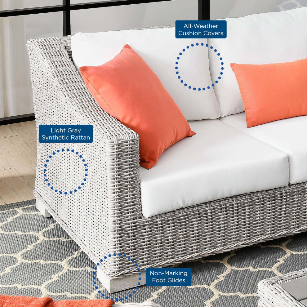 Lounge Sectional Sofa Chair Set, Rattan, Wicker, Gray White, Outdoor