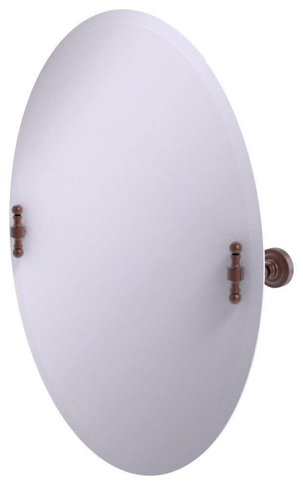 Frameless Oval Beveled Edge Tilt Mirror, Antique Copper