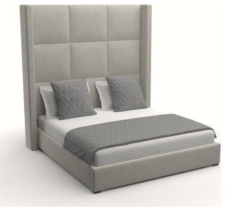 Nativa Interiors Aylet Square Tufted Bed, Gray, King, High 87"