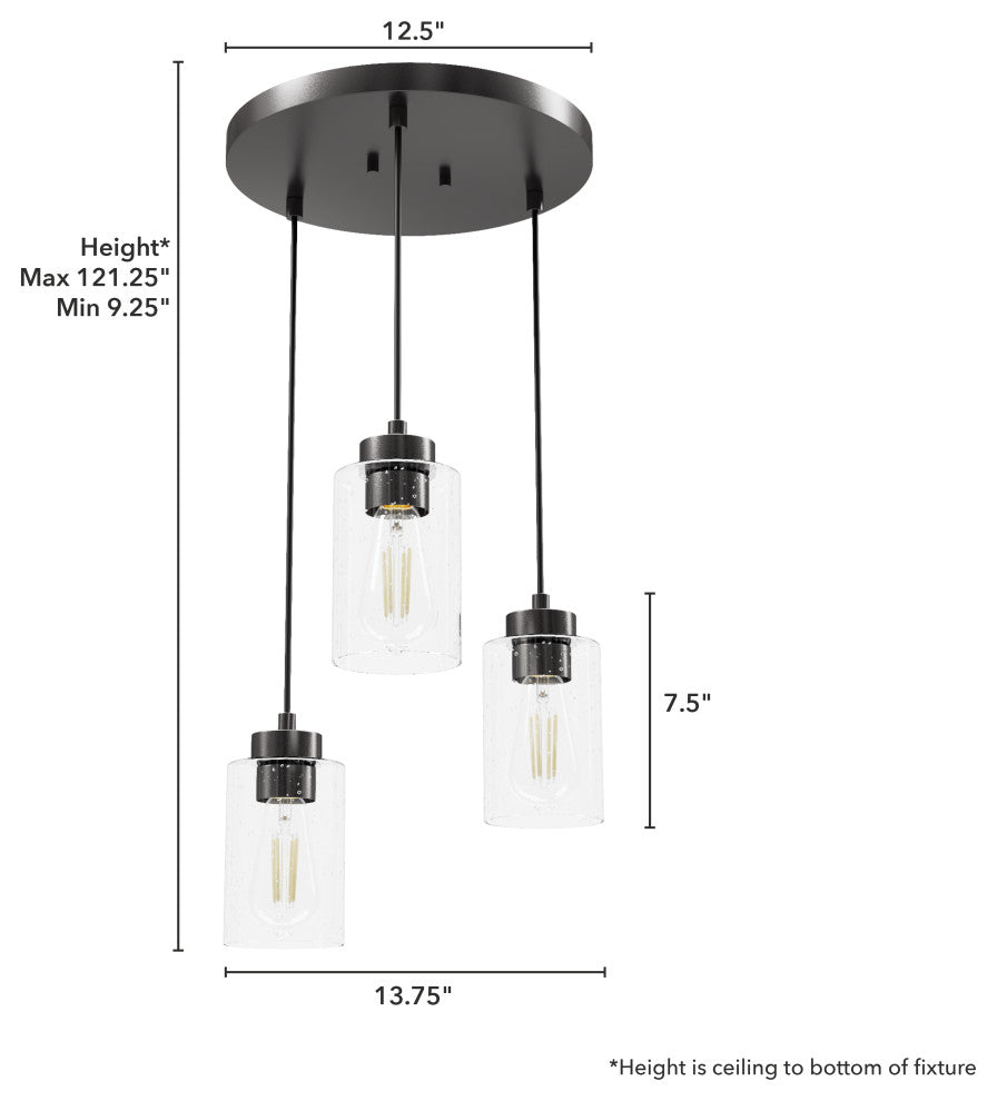 Hartland Noble Bronze With Seeded Glass 3 Light Cluster Ceiling