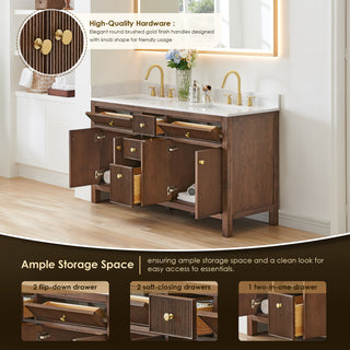 Cerrito Bathroom Vanity, Brown Brushed Oak, 60" Double, With Mirror