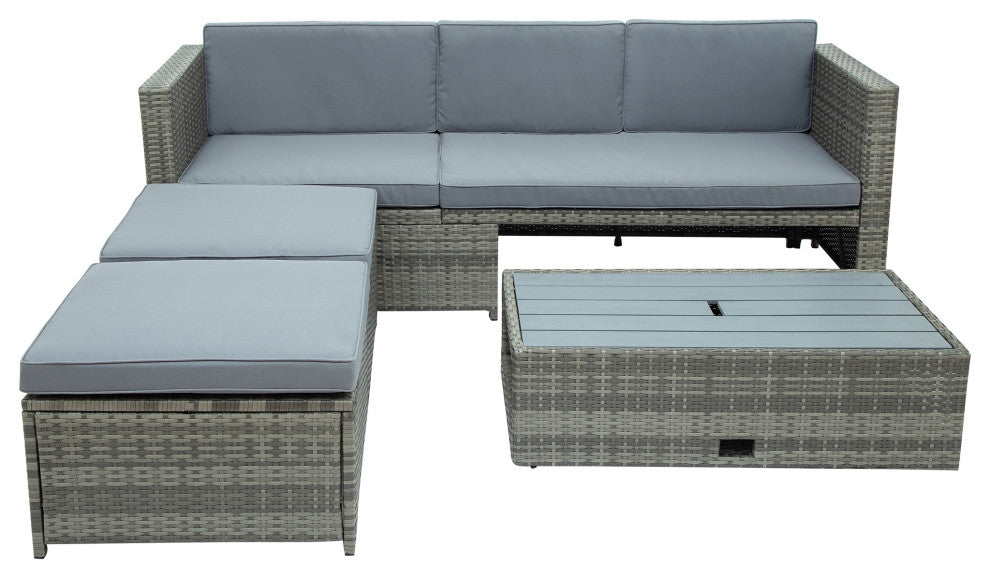 4 Pieces Outdoor Rattan Patio Sectional Sofa Set With Retractable Table