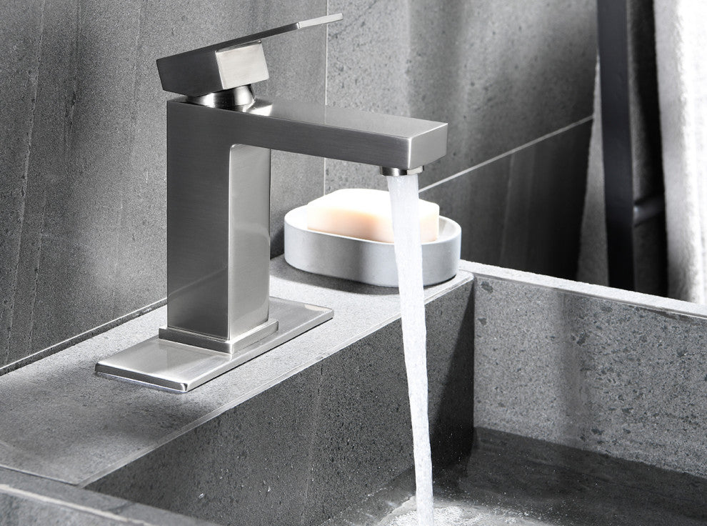 Single Hole Bathroom Sink Faucet With 6" Deck Plate, Brushed Nickel