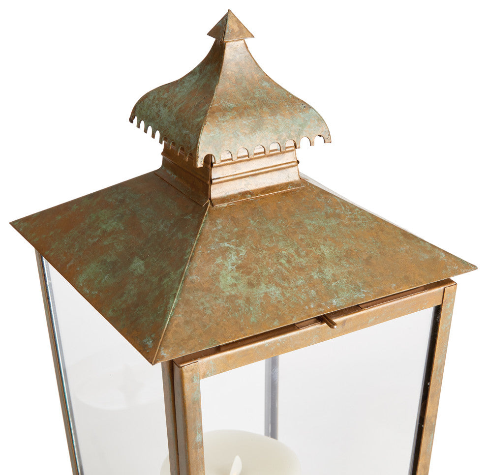 Vintage Style Patina Finish Pagoda Shape Candle Lantern Pillar 20 in H Bronze