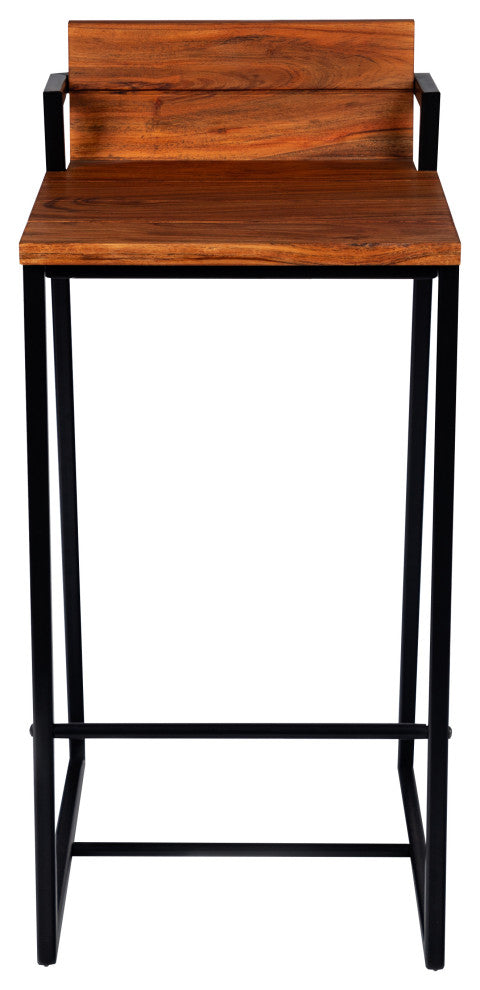 Benzara UPT-272013 30" Industrial Style Acacia Wood Barstool Brown/Black