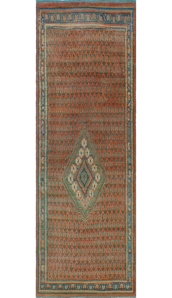 Semi-Antique Ilker Rust/Blue Runner, 3'4x9'7