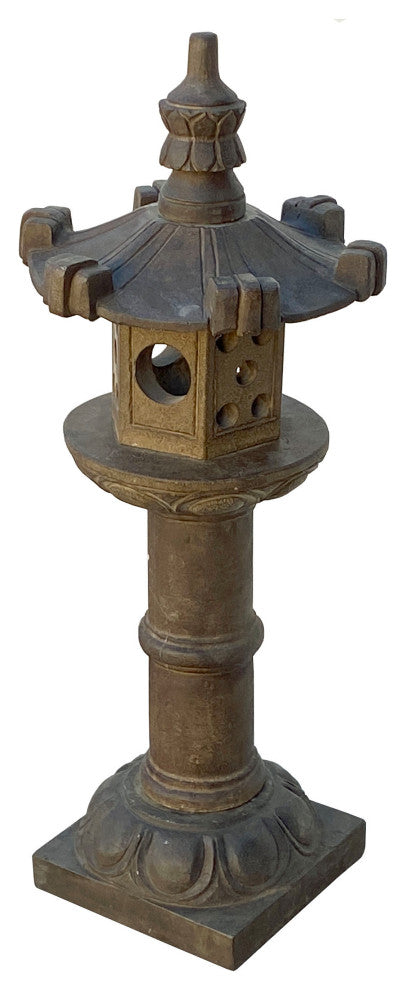 Oriental Zen Gray Stone Hexagon Tower Garden Lantern Statue Hcs7095