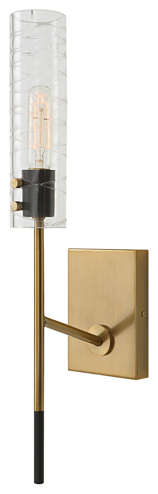 Elegant Slim Cylinder Swirl Glass Shade Wall Sconce 1 Light 22 in H Brass Bronze