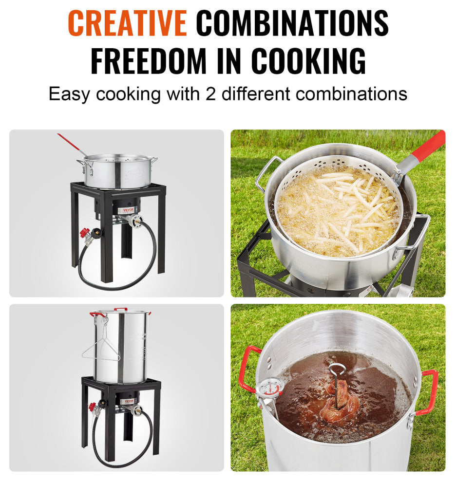VEVOR 30Qt Turkey 10Qt Fish Deep Fryer Propane Boiler Steamer Stock Pot Outdoor