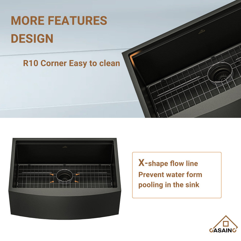 30in Farmhouse Stainless Steel Sink Single Bowl Apron Workstation Kitchen Sink