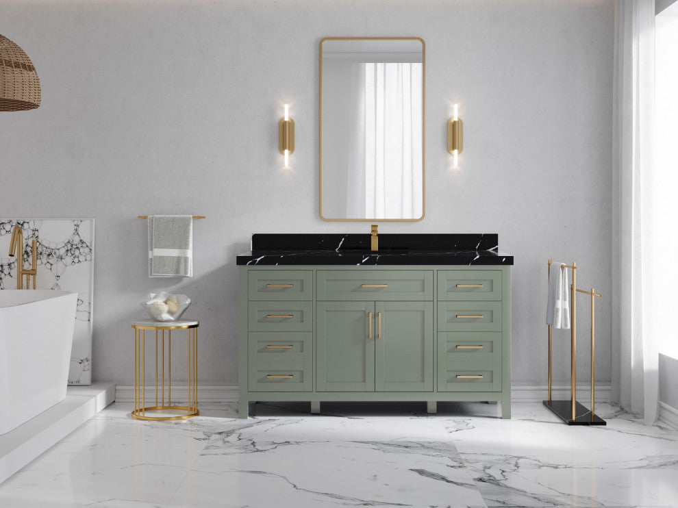 Cambridge 60" Single Bathroom Vanity in Evergreen 2" Calacatta Black