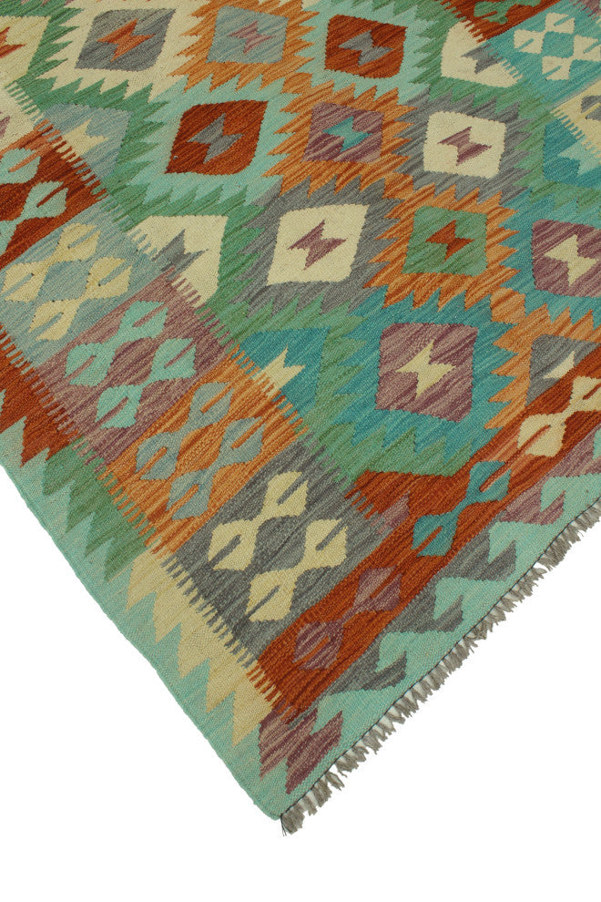 Sangat Kilim Afham Light Green/Orange Rug, 4'0x5'9