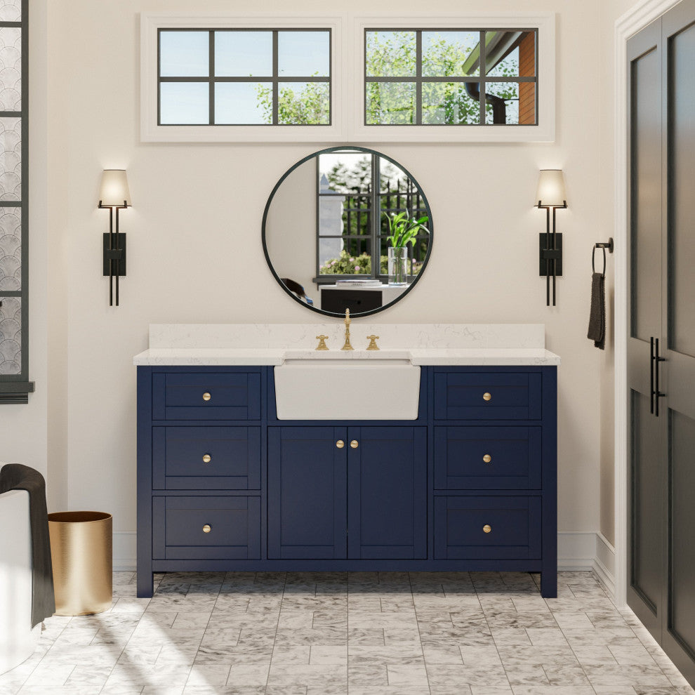 Yorkshire 60" Bathroom Vanity, Royal Blue, Engineered Marble, Single