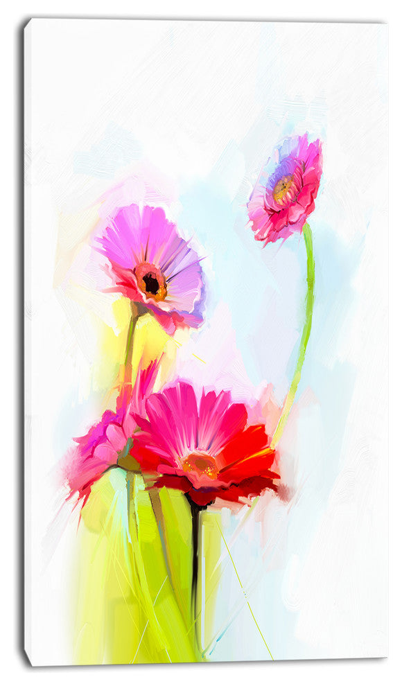 Still Life Cute Red Gerbera Flowers, Large Floral Canvas Art Print, 28"x60"