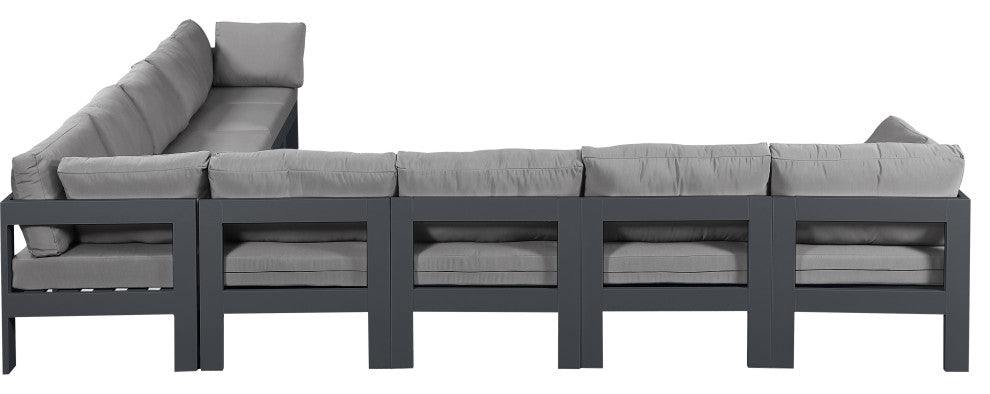 Nizuc Water Resistant Patio L-Shaped Modular Sectional, Gray, 9-Piece: 6 Armless Chair, 3 Corner Chair, Dark Gray Aluminum Frame