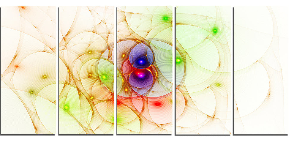 Spherical Colorful Fractal Design, Abstract Wall Art Canvas, 60"x28", 5 Panels