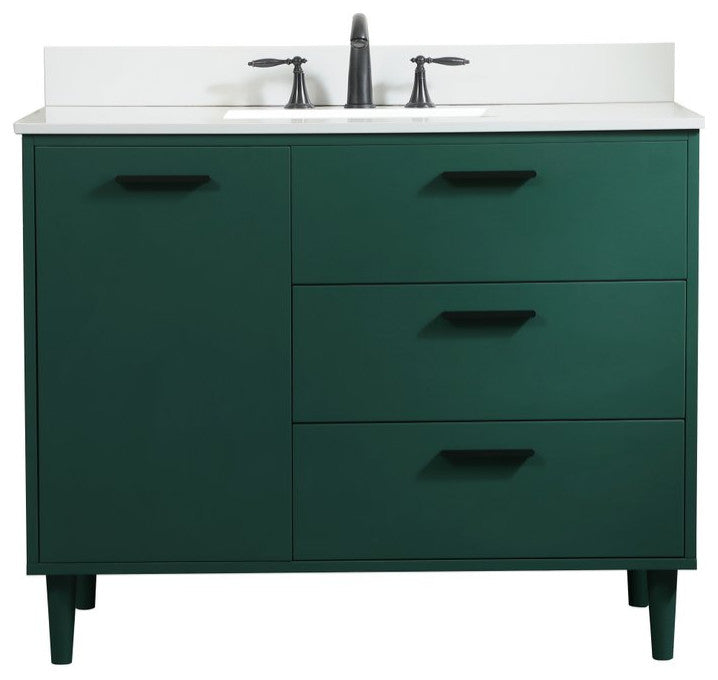 Home Living Modern Natural Oak-Light Bathroom Vanity, Green, 42"