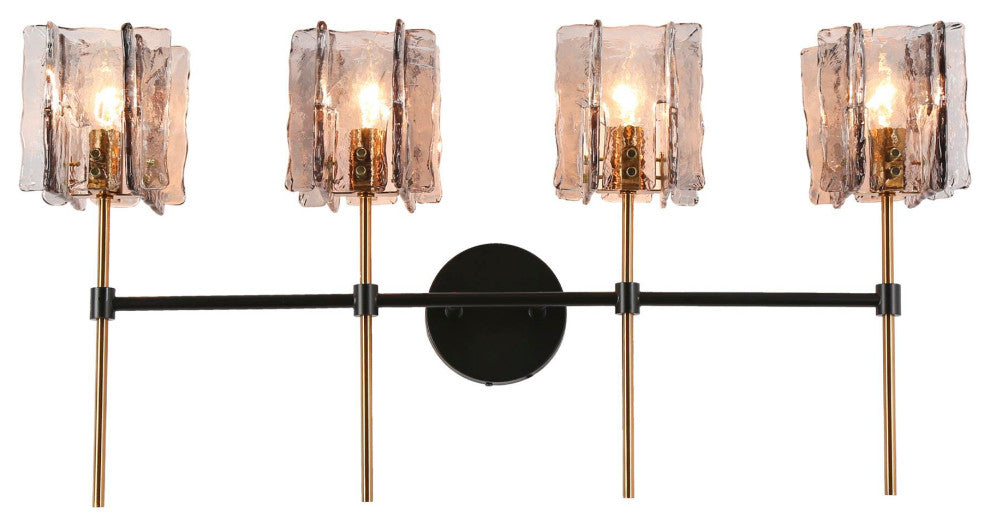 LNC Tucana Polished Gold and Matte Black Modern Wall Sconce, Textured Glass, 4 Lights