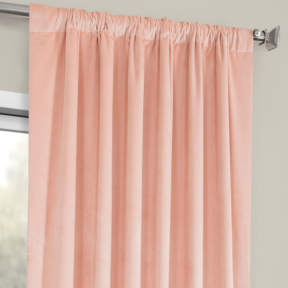 Heritage Plush Velvet Curtain Single Panel, Peach Blossom, 50"x108"