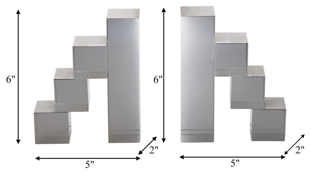 Glass, Set of 2 6" Tetrimino Bookends, Smoke