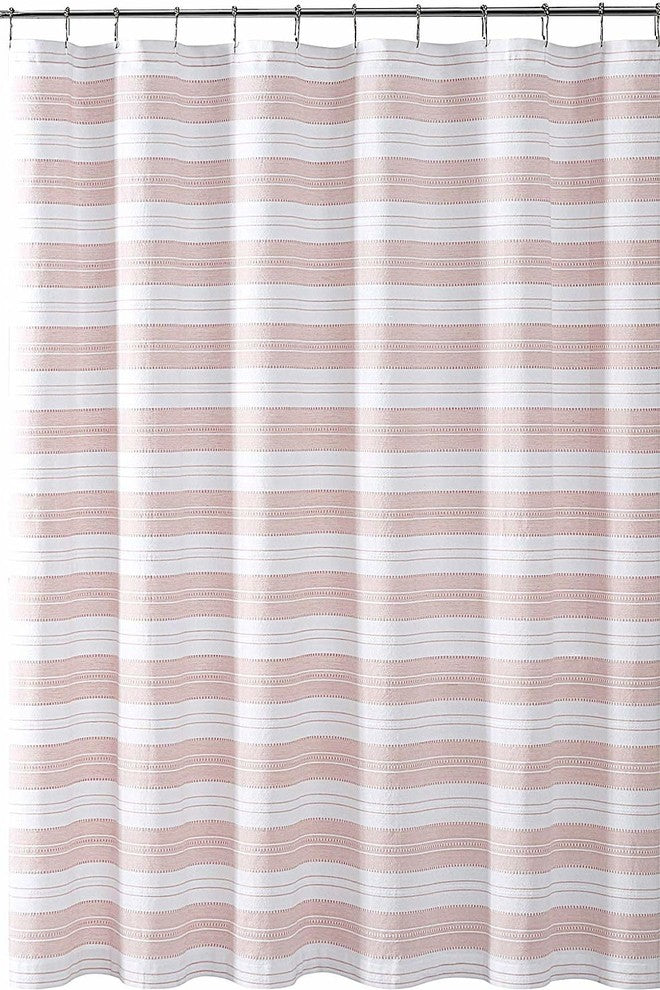 Fabric Shower Curtain: Striped Detailed Decorative Weave, Blush