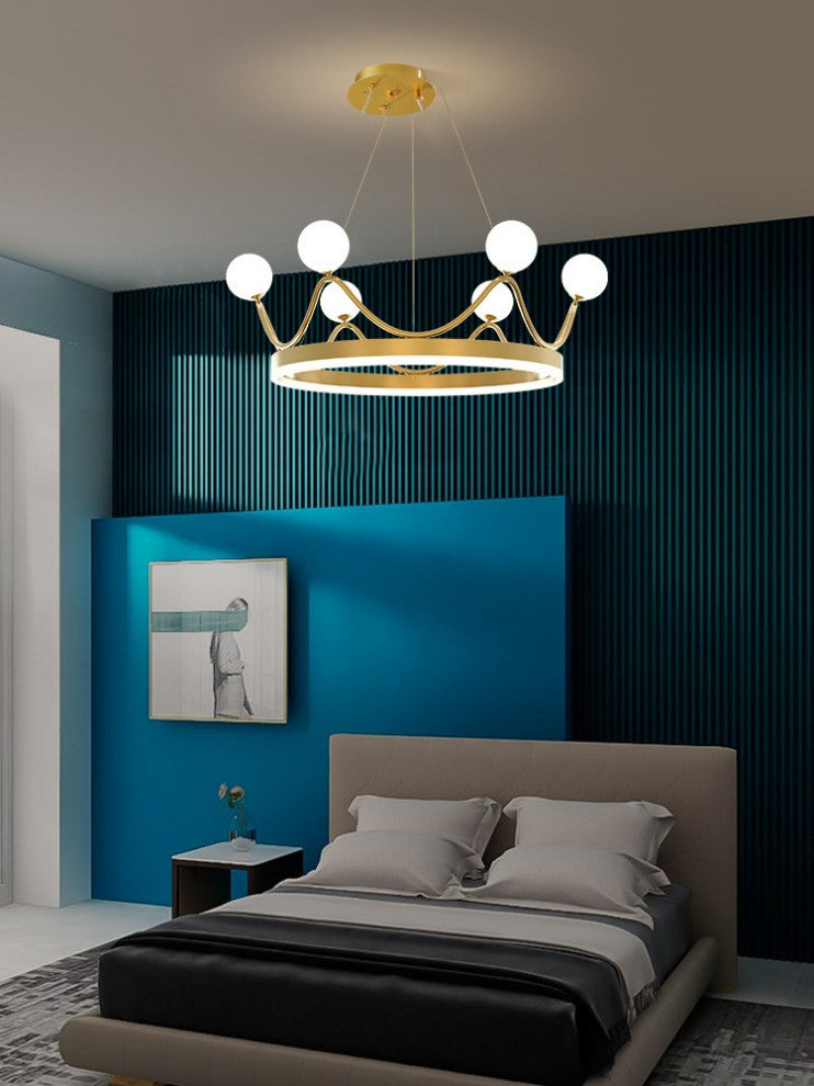 Zandobbio | Cute Crown Round Glass Chandelier for Bedroom, 6bulbs