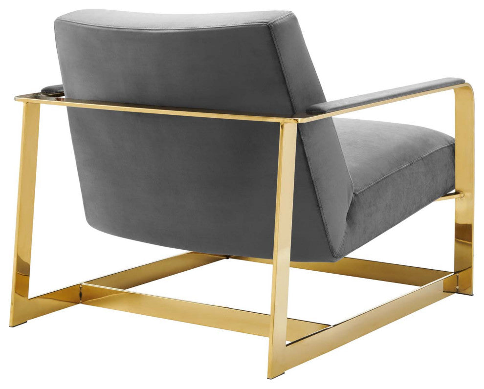 Accent Chair, Velvet, Metal, Gold Gray, Modern, Living Lounge Hospitality