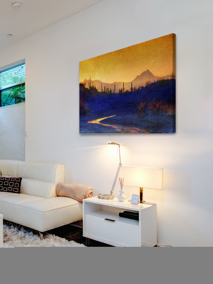 "Sunset Saguaros Stream" Painting Print on Canvas by Chris Vest