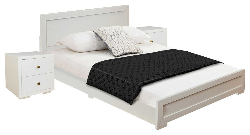 Moma White Wood Platform Queen Bed With Two Nightstands