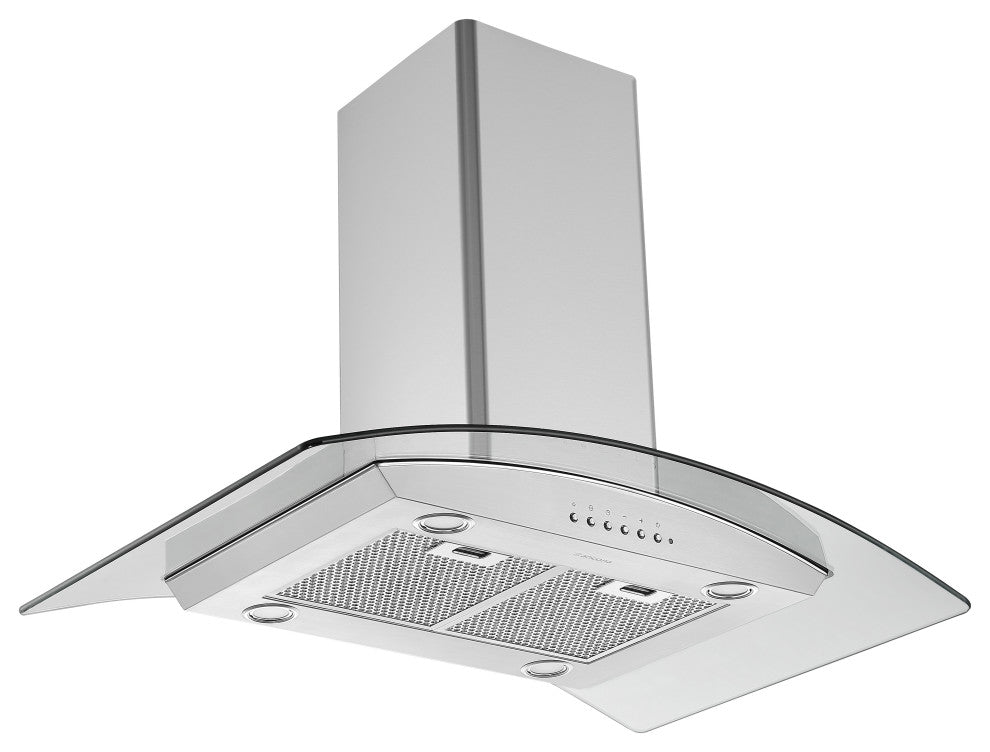 Ancona Convertible Island Glass Canopy Range Hood, Night Light Feature, 36 in.