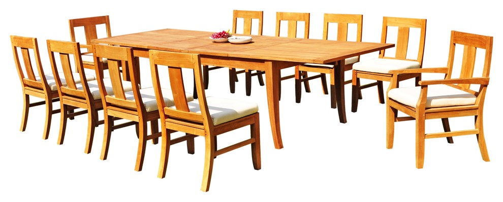 11-Piece Outdoor Teak Dining Set, 122" X-Large Rectangle Table, 10 Osbo Chairs