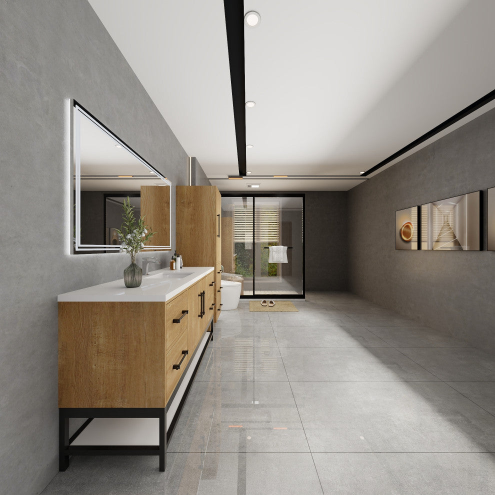 Victoria 60'' Solid Wood Open Shelf Bath Vanity Single Sink, Oak