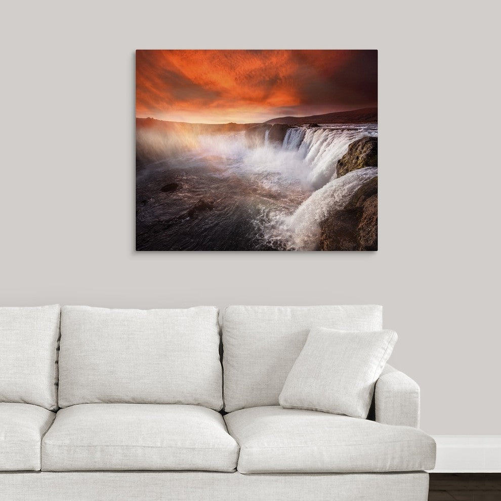 "Godafoss Deep Red" Wrapped Canvas Art Print, 36"x30"x1.5"