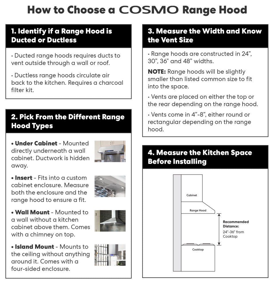 Cosmo 380 CFM Wall Mount Range Hood With Touch Controls, Stainless Steel, 30"
