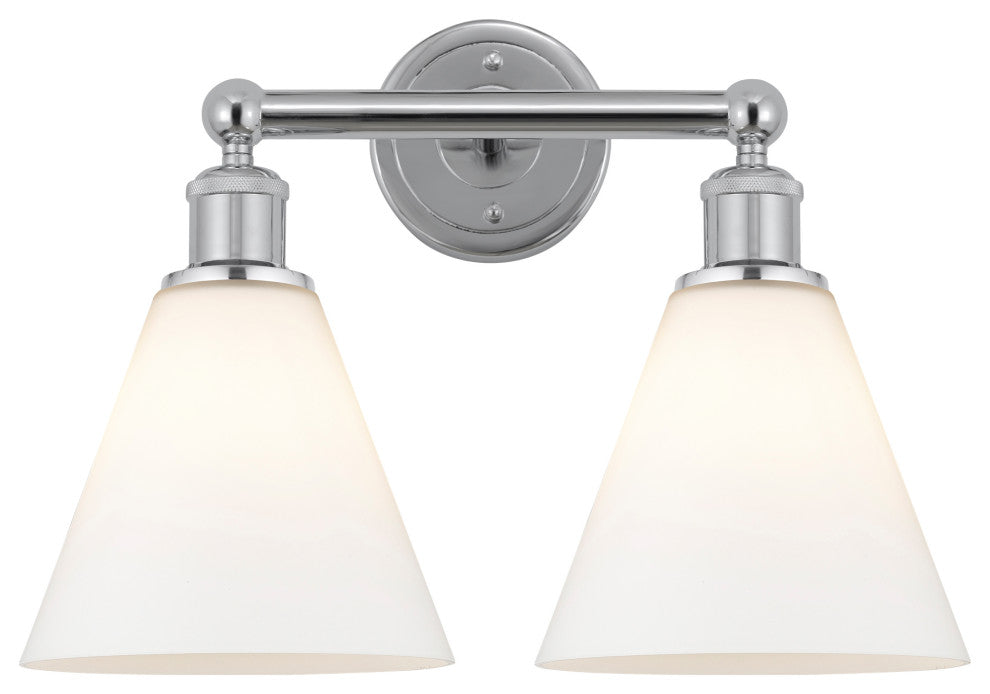 Berkshire 2-Light 17" Vanity Light, Polished Chrome Finish, Matte White Shade